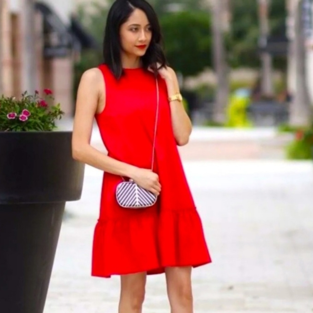 Banana Republic A-Line Red Sleeveless Ruffle Dress Size 12 Dropped Waist